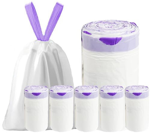 Bolsas de Basura 30.2L Extra Resistentes con Aroma a Lavanda y Cinta de Autocierre - Diseño Antigoteo, Ideales para Cocina y Hogar - Pack de 540 Bolsas (6 x 90)