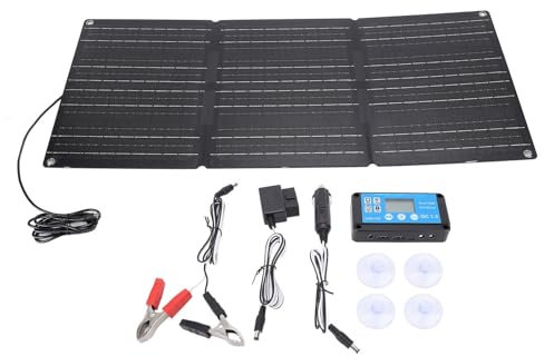 HEEPDD Panneau Solaire Portable de 100W, Chargeur Solaire Pliable avec 4 Aspiration 2 Sortie USB Prise en OBD pour la Centrale électrique pour Le Camping RV Blackout