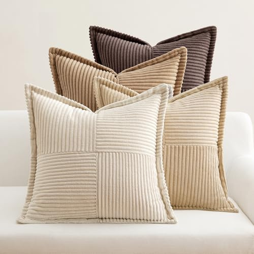 EMEMA Kordsamt Kissenbezug 50x50 Kaffee Serie Kissenhülle 4er Set | Herbst Kissenbezüge Sofakissen Dekokissen Dekorativ Zierkissen Couchkissen für Wohnzimmer Schlafzimmer