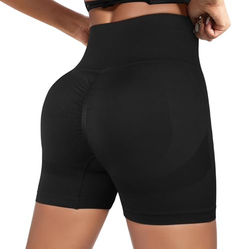 Lishang Pantalones Cortos Mujer Deporte Mallas Cortas Push Up Cintura Alta Short Deportivo Leggins Deportivos Mujer Cortos para Gym Fitness Yoga Jogging Negro S