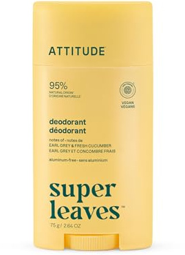 ATTITUDE Aluminum Free Deodorant, Natural Origin Ingredients, EWG Verified, Odor Control With Baking Soda, Twist & Glide, Dermatologically Tested, Vegan, Earl Grey & Fresh Cucumber, 75 g