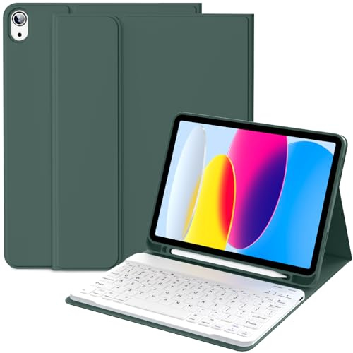 IAMKHO Keyboard Case for iPad A16 2025 / iPad 10th Gen 2022, Dark Green | for iPad A16 11th Generation 11 inch, iPad 10th Gen 10.9 inch, Pencil Holder, Detachable Folio Stand Bluetooth Keyboard Cover