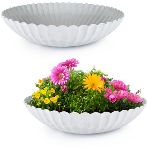 matches21 HOME & HOBBY Gewellte Pflanzschalen für draussen in 22 x 7 cm hell-grau marmoriert als wetterfeste Blumen-Schalen
