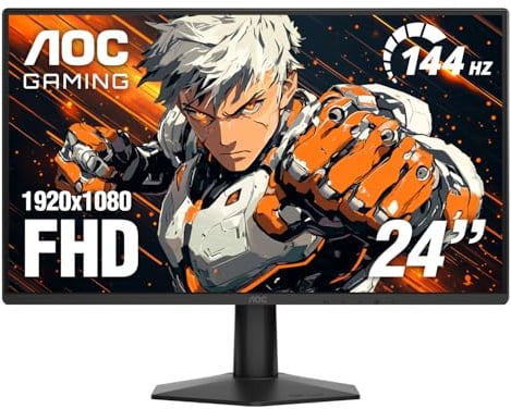 AOC 24G51F - Monitor da gioco da 24, 1920 x 1080 144 Hz, pannello IPS, pronto per console di gioco, Full HD, 3 lati, senza cornice, 1 HDMI 2.0, 1 porta schermo, 3 anni punto luce zero