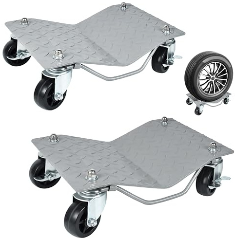 JRUKM Tragbarer Rangierhilfe, 2 STK Reifenwagen Rangierroller 1000 kg Belastbar, Rangierheber Transportschale 360° drehbar Stahlwagen Reifenhalter, Geeignet für Auto, PKW LKW Anhänger
