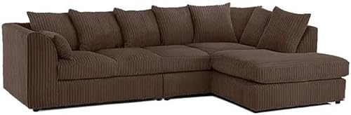 Modular 3+2 Settee Set - Elegant 4 To 5 Seater L Shape Left & Right Hand Corner Sofa - Comfy jumbo cord Scatter Back Sofas - Swivel Round Cuddle Chair for Living Room (Chaoclate Brown, RH 5 Seater)