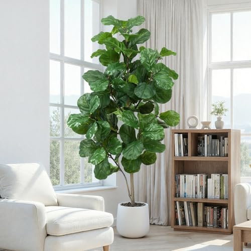 Keeplush Fico Lirata Artificiale 180cm—piante finte da esterno grandi completa di vaso bianco e ciottoli decorativi. piante finte— La scelta ideale per arredare uffici, soggiorni e camere da letto.