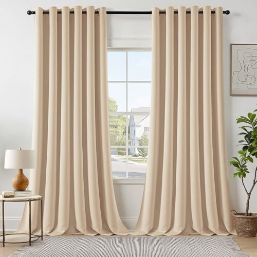 EMEMA Verdunklungsvorhänge mit Ösen 2er Set 200x245cm Dunkelbeige Gardinen | Blickdicht Vorhänge mit Ösen 245CM Lang bdunkelnde Thermovorhang für Wohnzimmer Schlafzimmer Ösenvorhänge H245xB200CM