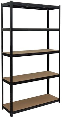 Relaxdays Schwerlastregal, HxBxT: 200 x 120 x 50 cm, 875 kg, 5 Ebenen, Lagerregal Keller, zum Stecken, schwarz/braun