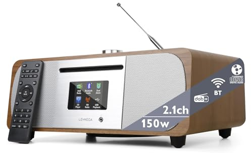LEMEGA M6P CD-Player, DAB/DAB+ & FM, Bluetooth, 150W HiFi, Walnuss | 2,8-Zoll-Farbdisplay, 40 Senderspeicher, Fernbedienung, Holzgehäuse, Kopfhöreranschluss, Subwoofer, Bluetooth-Streaming
