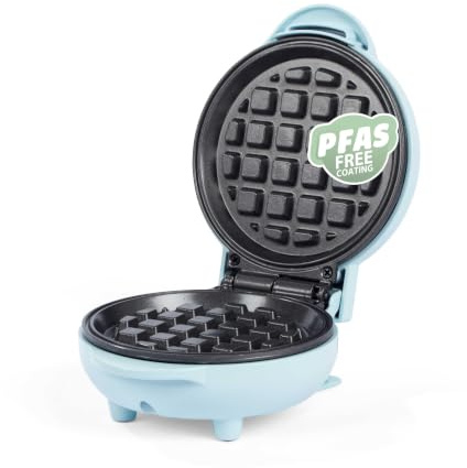 Giles & Posner Sorbet Matt Mini Waffle Maker, 11.5 Cm Round Plate | PFAS-Free Non-Stick Coated Plates, Approx. 2 Minute Preheat, Compact 15 x 10.5 x 22.4 Cm, Matt Blue Finish