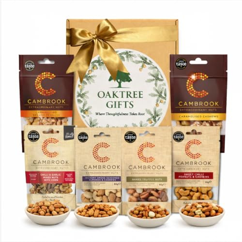 Premium Nuts Gift Set – 6 Large Packs Assorted Cambrook Nuts - Gourmet Flavoured Nut Selection Box | | Ideal Mothers Day Gift Hamper & Peanuts Gift Set