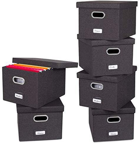 Internet's Best Faltbarer Aktenordner mit Deckel - Dekorative Leinenablage & Aufbewahrungsbox - Hängende Briefe/Legal Mappe - Home Office Mülleimer Schrank - Kohlebehälter - 6 Stück