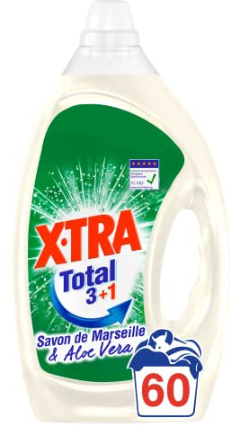 X•TRA Marseille – 60 Lavages (3L) – Lessive Liquide testée dermatologiquement – Savon de Marseille & Aloé Vera