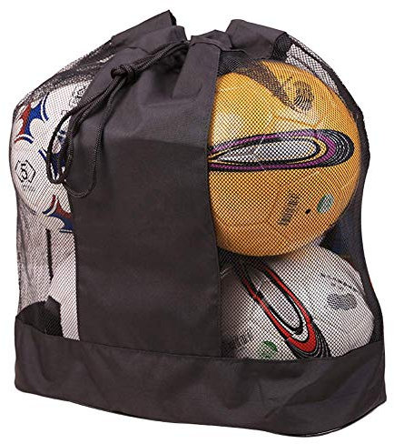 Middle Size Durable Mesh Ball Football Bag - Sports Equipment Duffel for Gym, Basketball, Volleyball, Soccer - Waterproof Net Shoulder Drawstring Bag With Storage for 5-6 Balls