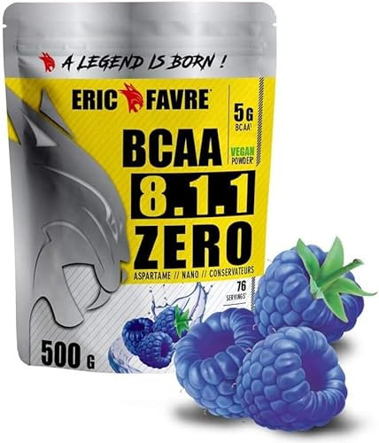 BCAA POUDRE 8.1.1 Zero - Acides Aminés Musculation Vegan - Votre Allié Pour Des Entraînements Efficaces - Performance Accentuée - 500g - Saveur Blue Raspberry - Eric Favre