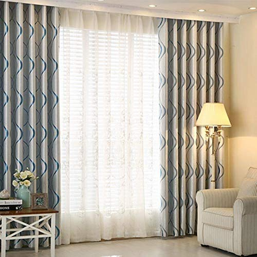 Moderne Verdunkelungsvorhänge, thermisch, dick, luxuriös, gewellt, gestreift, für Wohnzimmer, Schlafzimmer, Vorhänge, Dekoration, Blau, 200 x 250 cm, 1 Stück, Ösen oben (Ringe)