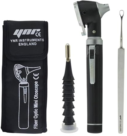 YNR Mini Otoscope, Agrandissement Diagnostic Otoscope Avec LED Direct Lumière, Oreille Cire Solvant, Sain Outil Pour Doctors Infirmières Adultes Enfants Bébé Fleur de Sureau Animaux Compagnie - Noir