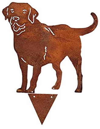Sunfenle Metall-Hundestatue Gartenstecker Labrador Silhouette Outdoor Ornamente Tierskulptur Gartenfiguren Dekor, Rost