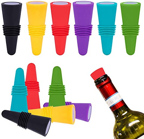 ZOCONE Silicone Tappi per Bottiglie di Vino, 12 PCS Tappo per Vino in Silicone, Tappo per Bottiglia di Vino con Fondo in Acciaio Inossidabile, Riutilizzabili, per Conservare la Birra Champagne