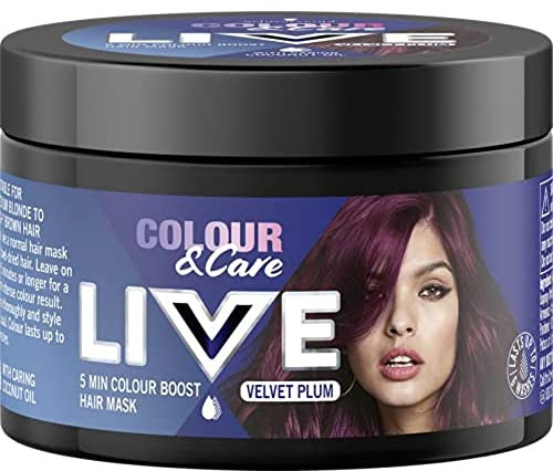 Schwarzkopf Live Color & Care Haarmaske, 5 Minuten Auswaschen, temporäre Farbverstärkung, hält bis zu 6 Wäschen – Velvet Plum, 150 ml