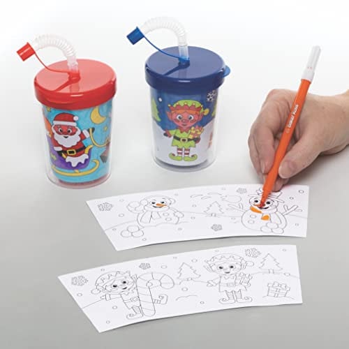 Baker Ross FC148 Gobelet Plastique Enfant avec Paille motif Noël - Lot de 3, Gobelet avec Paille, Gobelet personnalisable, Dessin à Colorier Enfant, Loisirs Creatifs pour Enfant