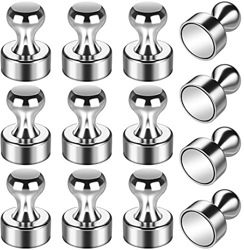 12PCS Magnetic Push Pin Refrigerator Magnets Strong Small Magnets for Fridge Magnets, Whiteboard Magnets, Office Magnets(Silver)