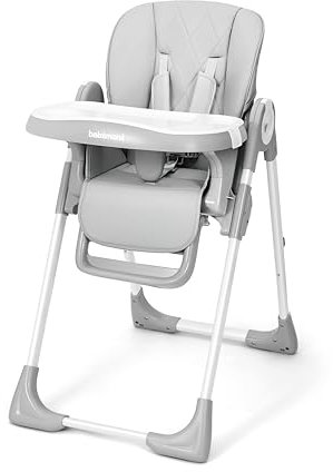 babimoni 4 in 1 Baby Hochstuhl, Hochstühle für Babys und Kleinkinder - Tragbarer Fütterungs- & Esssitz, Faltbarer Hochstuhl mit 3 Stufen der Neigung und 7 Stufen Höhenverstellung (Grau)