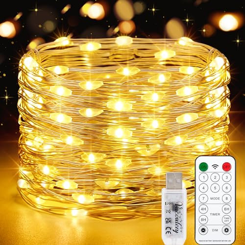 Vacoulery 150LEDs Lichterkette USB, Wasserdicht Draht Lichterkette mit Timer und Fernbedienung 8 Programm 15 Meter Lichterkette für Zimmer, Party, Hochzeit, Weihnachten