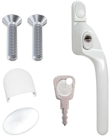 FixRello Window Handle 40mm Spindle - Offset Right-Handed espag Inline Locking Handle for DIY and Home Repairs - uPVC Window Handle - Comes with Screws, Caps and Key (White, Right Hand)