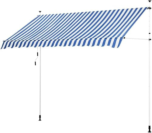 Yaheetech Toldo Manual Retráctil Exterior 300cm Toldo Enrollable Azul y Blanco