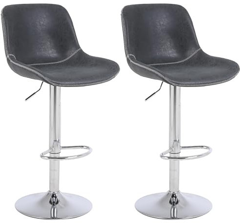 Ermnois Juego de 2 taburetes Altos de Cocina taburetes de Bar giratorios con Respaldo,sillas de Bar Modernas Ajustables,Taburete Alto sin Brazos de Piel sintética para Isla de Cocina,Color Negro