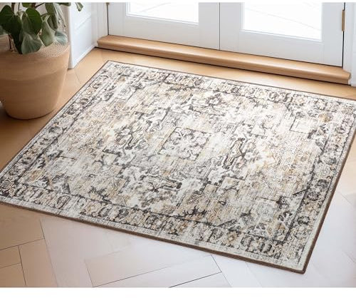 Well Woven Elle Basics Rendezvous Teppich für Schlafzimmer, Küchen und Eingänge, rutschfest, gummierte Rückseite, waschbar, moderner Vintage-Teppich für Schlafzimmer, Küche und Eingangsbereich, leicht