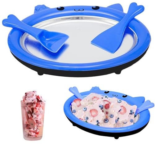Rolled Ice Cream Maker, 11.8inch DIY Rolled Ice Cream Machine with Hand shovels, Homemade Frozen Yogurt Maker Instant Cold Plate for Making Soft Serve Slushies Sorbet(Blue)