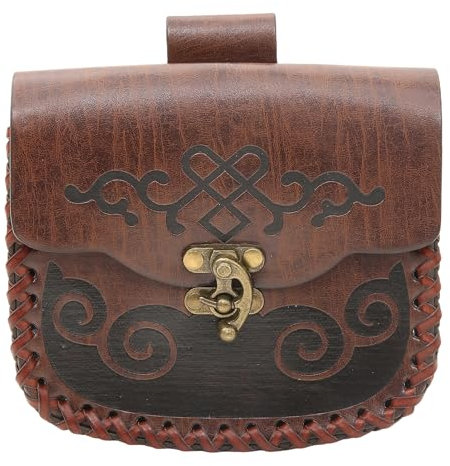 JAOYU Gürteltasche Mittelalter Tasche mit Geprägtem, Vintage Wikinger Kunstleder Seitentasche, Tragbare Gürteltasche für LARP Ren Faire (Stil B Braun)