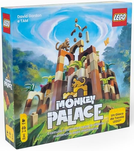 Asmodees - Monkey Palace: Gioco da tavolo LEGO - Costruisci la tua strada verso la vittoria mattone dopo mattone! Gioco di costruzioni con mattoncini, 10+, 2-4 giocatori, 45 min. Ed. in ITALIANO.