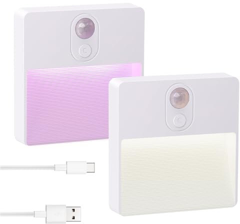 AGOTD Nachtlicht mit Bewegungsmelder, LED Treppenbeleuchtung Warmweiß Farbwechsel RGB mit batterie Auto EIN/AUS für Kinderzimmer, 2 Stück
