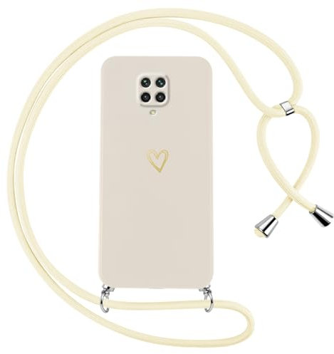Oelrstfe Funda para Xiaomi Redmi Note 9 Pro/9 Pro Max/9S 4G con Cuerda,Carcasa Silicona Suave con Patrón de Corazón con Correa Cordón Colgante Collar Ajustable,Antigolpes Anti-Arañazos Case,Blanco