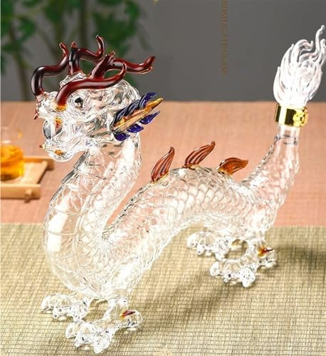 YUZDNM Art Statue - Chinese Zodiac Decanter, Oriental Dragon Lead-free Glass Whisky Bottle 1000ml, Handmade, Festival Table Decoration, Wine Tequila Gift, Personalized Animal Wine Bottle