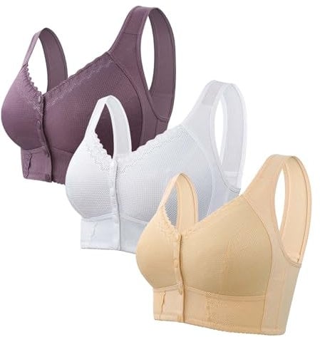 HMifjUM Womens 3 Pack Plus Size Wirefree Front Fastening Bras Without Padding, Breathable Soft Lifting Anti-Sagging Sports Bras Women High Impact, Full Support Everyday Bras for The Seniors