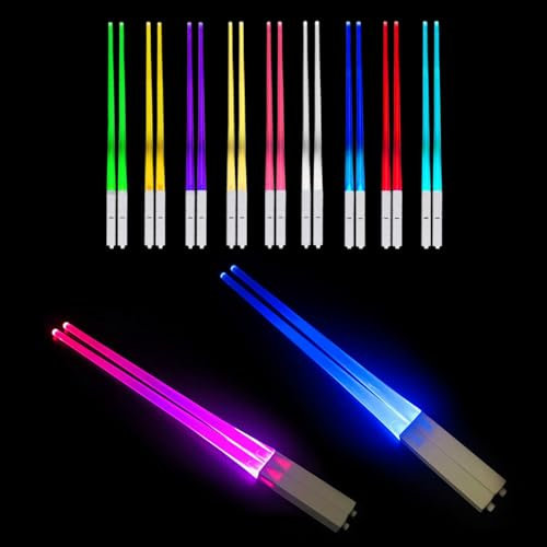 2 paia di bacchette luminose,bacchette luminose a LED,bacchette a forma di spada laser,leggere e portatili con 9 modalità colore,senza BPA,bacchette luminose riutilizzabili per stoviglie da cucina