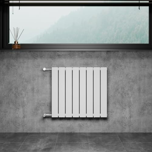 WITEN&NOCK Design Heizkörper Flach Paneelheizkörper Weiß 600 x 600 mm Einlagig mit Seitenanschluss Austauschheizkörper Nabenabstand 500 mm inkl. Montageset
