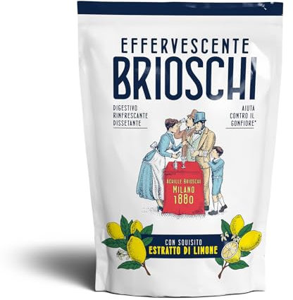 Effervescente Brioschi - Preparato granulare effervescente, rinfrescante e dissetante con squisito estratto di Limone, che allevia la sensazione di gonfiore dopo i pasti - Busta da 100g