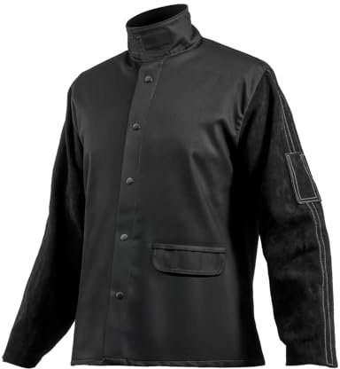 VEVOR Chaqueta de Soldador Resistente al Fuego, L, de Piel de Vacuno Dividida Resistente y Cuerpo de Algodón, con Botones a Presión y Bolsillos, para Montadores, 762 x 1229,4 x 863,6 mm, Negro