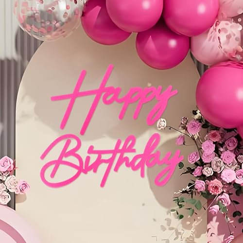 MASTRON Panneau « Happy Birthday » en feutre rose vif pour décoration d'arche de ballons – 1 pièce, tous âges, filles, femmes