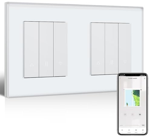 BSEED Smart WiFi Doble Interruptor de Persiana Empotrado Blanco, Compatible con Alexa y Google Home, Control Porcentual, Empotrable, Requiere Cable Neutro