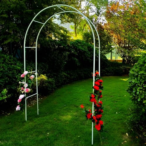 GUOGLZ Large Metal Garden Arch For Climbing Plant Wide 100cm 120cm 140cm 180cm, Sturdy Rose Archway Weather-Resistant Iron Tubular Pergola Trellis(White,280x220cm)
