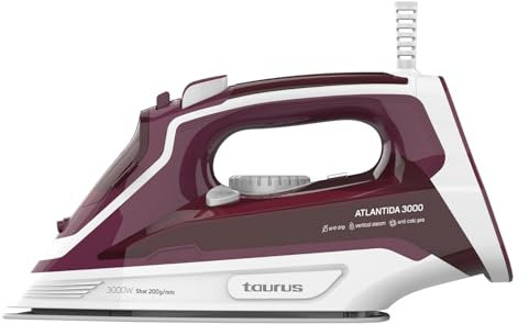 Taurus - Plancha de ropa | 3000W | Golpe vapor 200g/min | Vapor constante 45g/min | Suela Cerámica | Función spray | Doble sistema antical | Auto-limpieza | Antigoteo