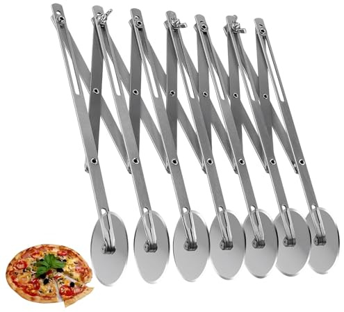 AMONENZ 7 Räder Teigschneider, Verstellbar Mehrrund Blätterteig Schneider | Edelstahl Nudelschneider, Silber Pizza Schneider Rad, für Pizza, Teig, Pfannkuchen