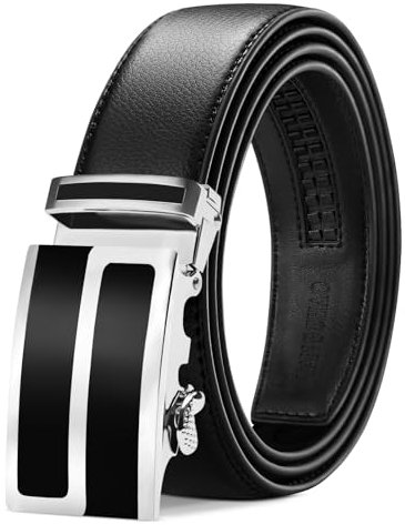 TANGCHAO Gürtel Herren Ledergürtel Ratsche Automatikschließe Business Anzug Gürtel 35mm Breit Schwarz Verbessertes Material 2-HEI-ZD 135CM